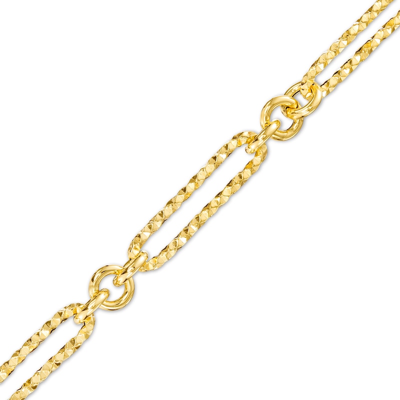 Main Image 1 of Italian Brilliance™ 5.0mm Alternating Diamond-Cut Paper Clip and Rolo Chain Bracelet in Hollow 14K Gold – 7.25"