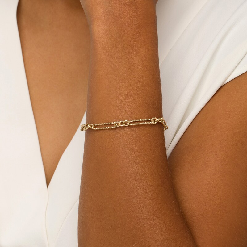 Main Image 2 of Italian Brilliance™ 5.0mm Alternating Diamond-Cut Paper Clip and Rolo Chain Bracelet in Hollow 14K Gold – 7.25"
