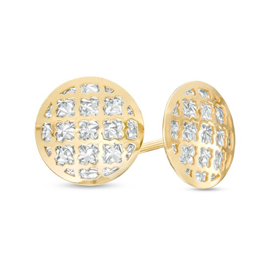 Oro Diamante⢠Diamond-Cut Lattice Circle Stud Earrings in 14K Two-Tone Gold