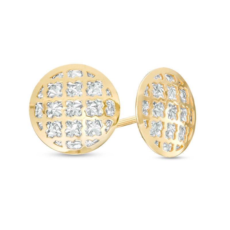 Main Image 1 of Oro Diamante™ Diamond-Cut Lattice Circle Stud Earrings in 14K Two-Tone Gold
