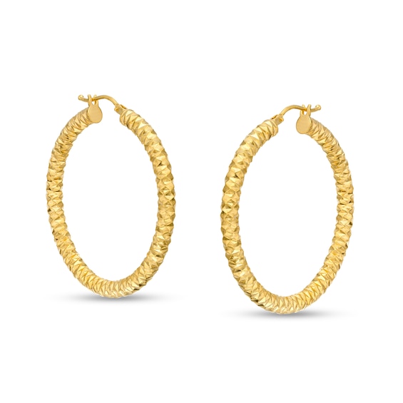 Oro Diamante⢠30.0mm Diamond-Cut Tube Hoop Earrings in 14K Gold