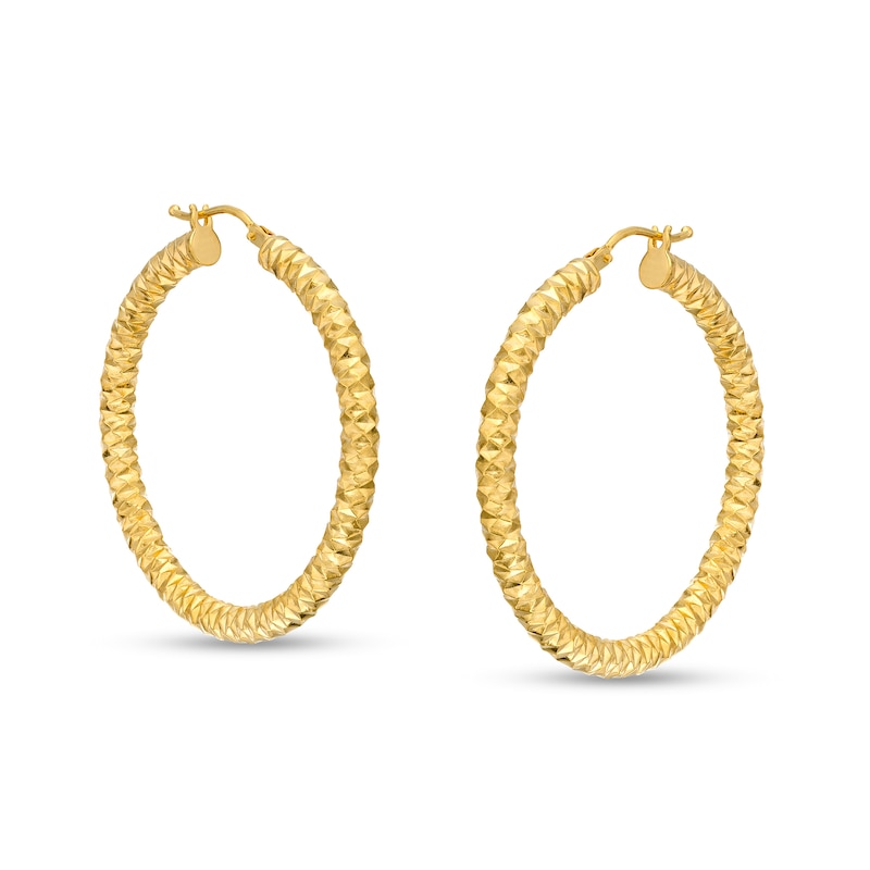 Oro Diamante™ 30.0mm Diamond-Cut Tube Hoop Earrings in 14K Gold