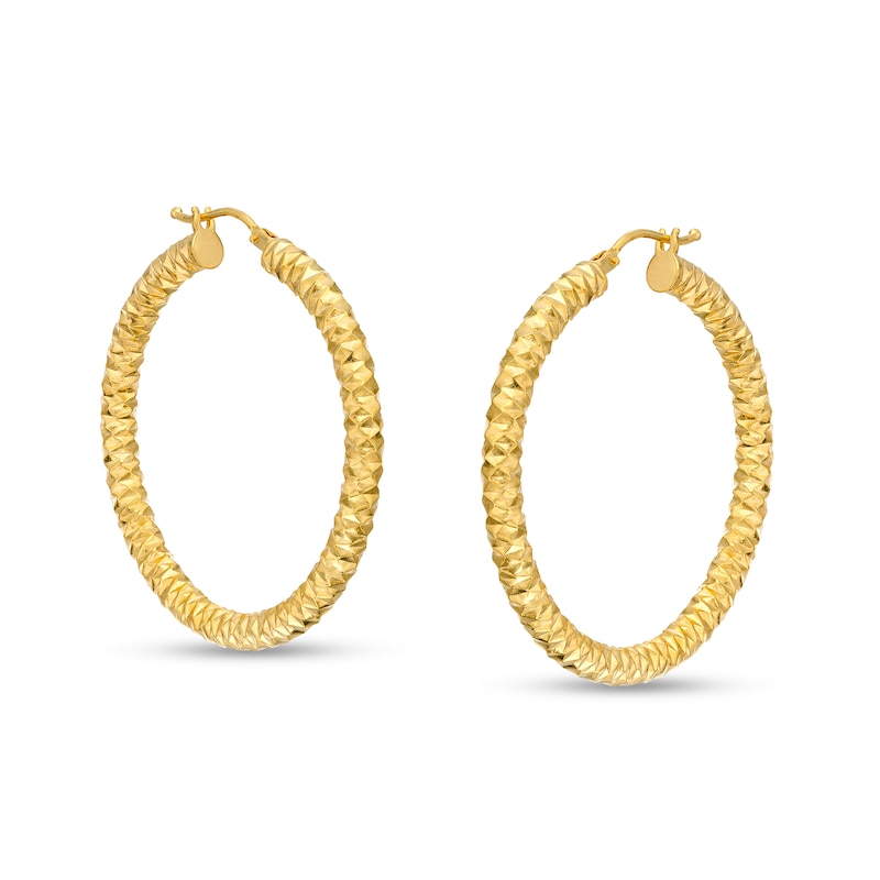 Main Image 1 of Oro Diamante™ 30.0mm Diamond-Cut Tube Hoop Earrings in 14K Gold