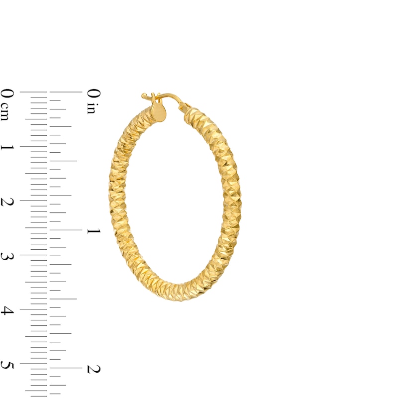 Main Image 3 of Oro Diamante™ 30.0mm Diamond-Cut Tube Hoop Earrings in 14K Gold