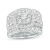 Thumbnail Image 1 of 5 CT. T.W. Diamond Cushion-Shaped Frame Multi-Row Three Piece Bridal Set in 14K White Gold (I/I2)