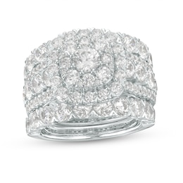 5 CT. T.W. Diamond Cushion-Shaped Frame Multi-Row Three Piece Bridal Set in 14K White Gold (I/I2)