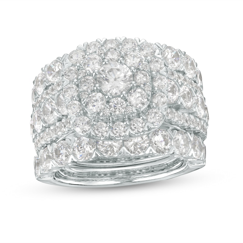 Main Image 1 of 5 CT. T.W. Diamond Cushion-Shaped Frame Multi-Row Three Piece Bridal Set in 14K White Gold (I/I2)