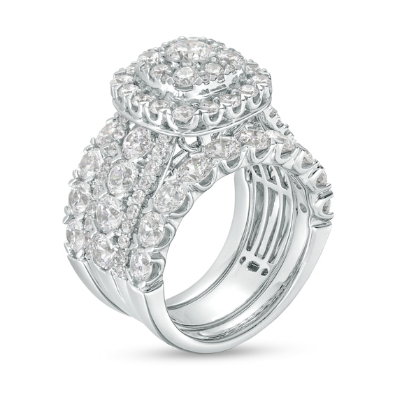5 CT. T.w. Diamond Cushion-Shaped Frame Multi-Row Three Piece Bridal Set in 14K White Gold (I/I2)