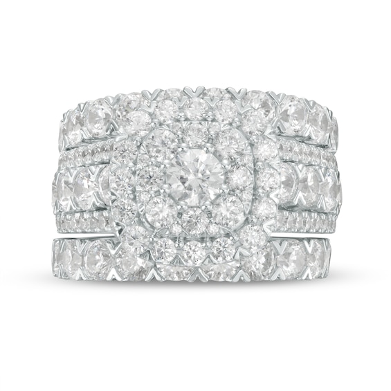 5 CT. T.w. Diamond Cushion-Shaped Frame Multi-Row Three Piece Bridal Set in 14K White Gold (I/I2)