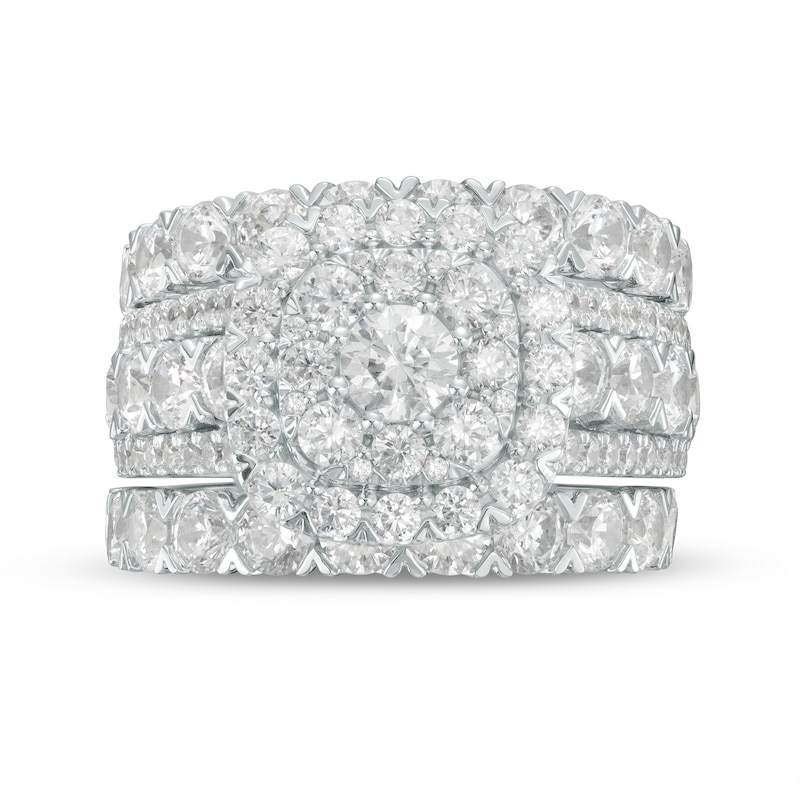 Main Image 4 of 5 CT. T.W. Diamond Cushion-Shaped Frame Multi-Row Three Piece Bridal Set in 14K White Gold (I/I2)
