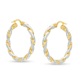 Oro Diamante™ 30.0mm Diamond-Cut Twisted Tube Hoop Earrings in 14K Two-Tone Gold