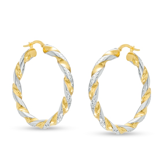Oro Diamanteâ¢ 30.0mm Diamond-Cut Twisted Tube Hoop Earrings in 14K Two-Tone Gold