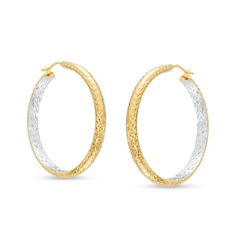 Oro Diamante 35.0mm Diamond-Cut Inside-Out Tube Hoop Earrings in 14K Two-Tone Gold