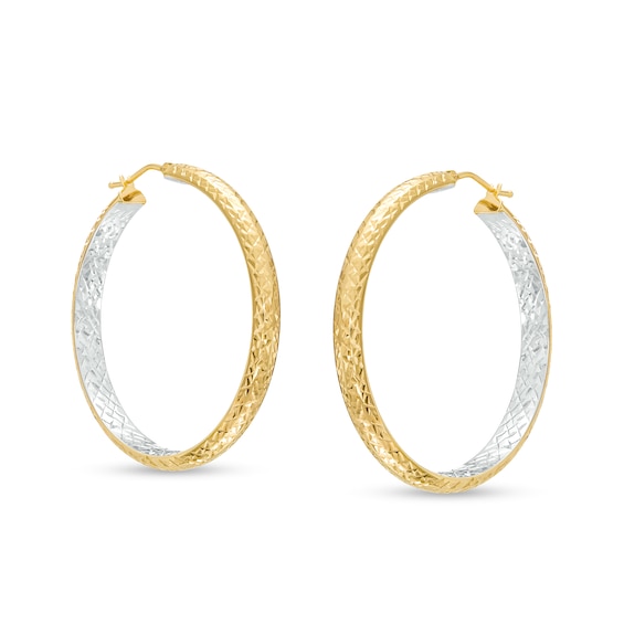 Oro Diamante⢠35.0mm Diamond-Cut Inside-Out Tube Hoop Earrings in 14K Two-Tone Gold