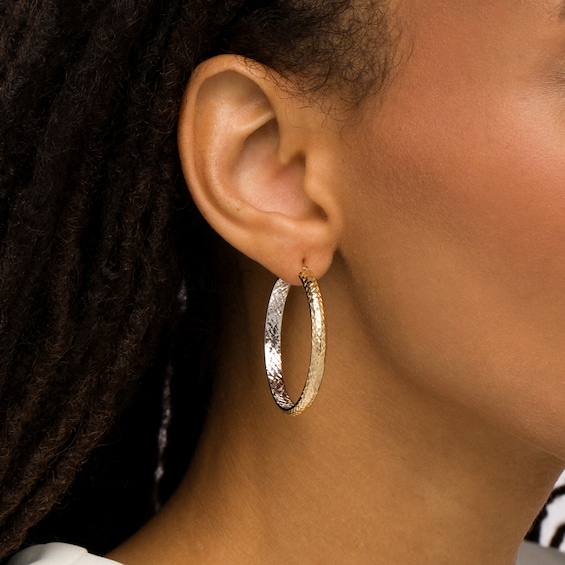 Oro Diamanteâ¢ 35.0mm Diamond-Cut Inside-Out Tube Hoop Earrings in 14K Two-Tone Gold