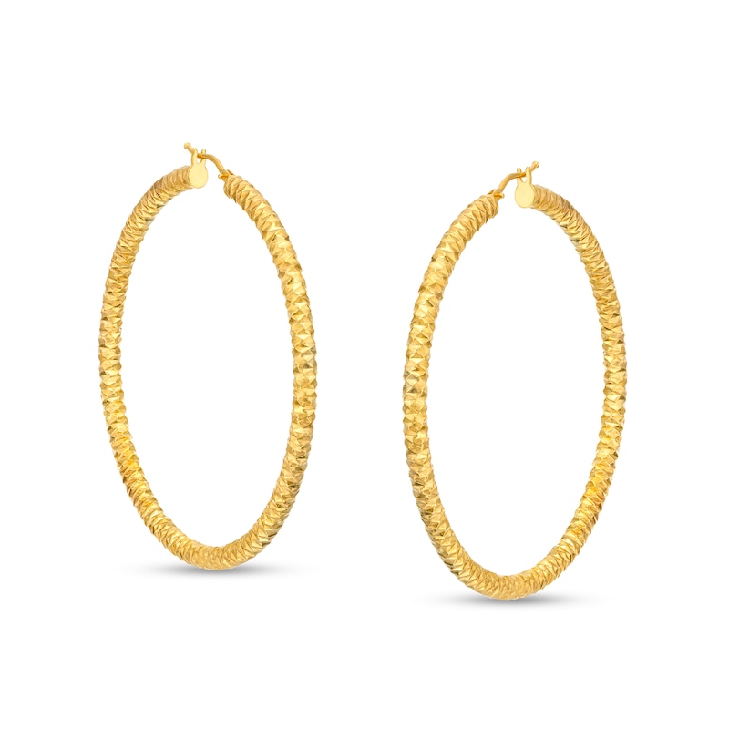 Main Image 1 of Oro Diamante™ 50.0mm Diamond-Cut Tube Hoop Earrings in 14K Gold