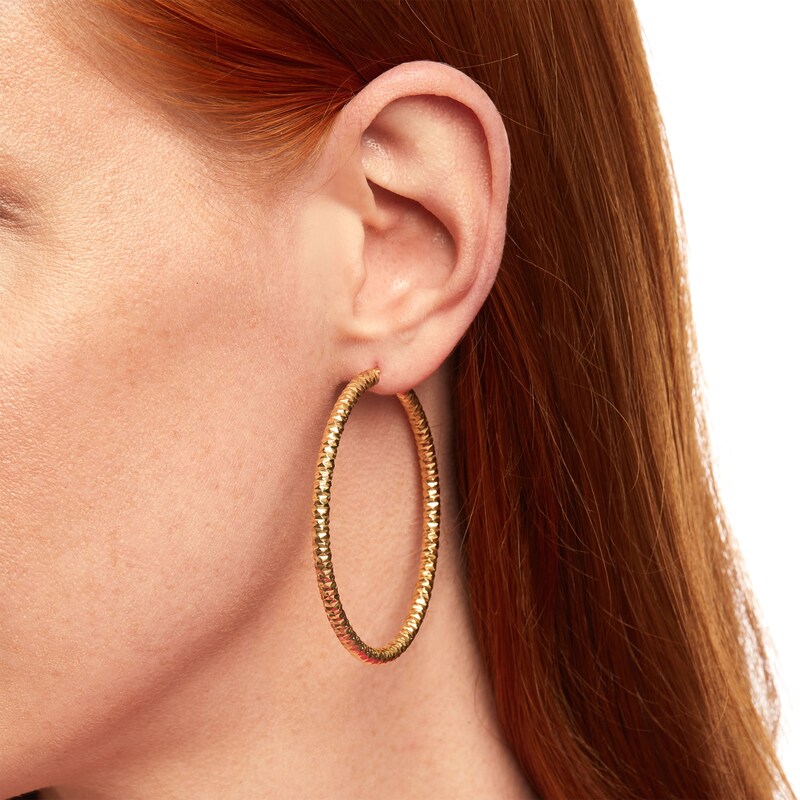 Main Image 2 of Oro Diamante™ 50.0mm Diamond-Cut Tube Hoop Earrings in 14K Gold