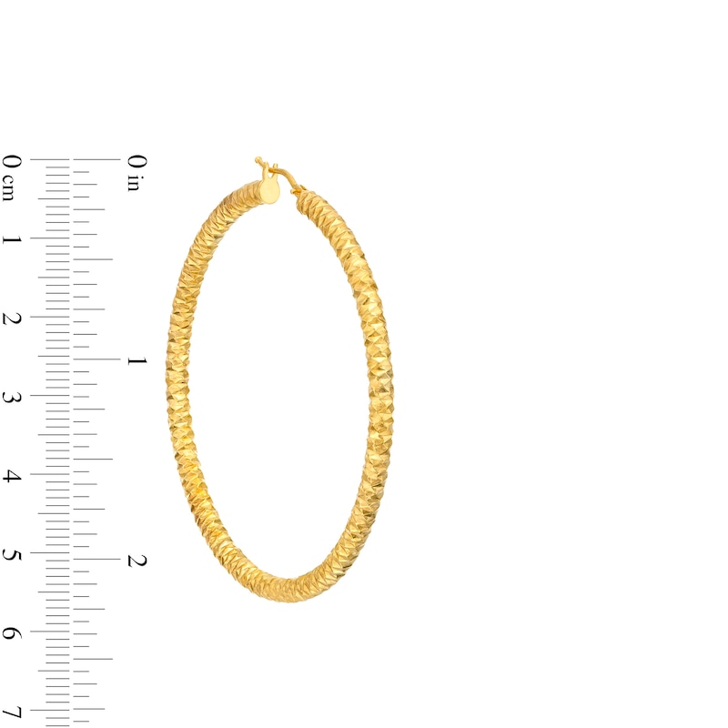Main Image 3 of Oro Diamante™ 50.0mm Diamond-Cut Tube Hoop Earrings in 14K Gold