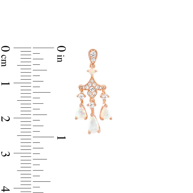 Main Image 3 of Pear-Shaped Lab-Created Opal and White Lab-Created Sapphire Drop Earrings in Sterling Silver with 14K Rose Gold Plate