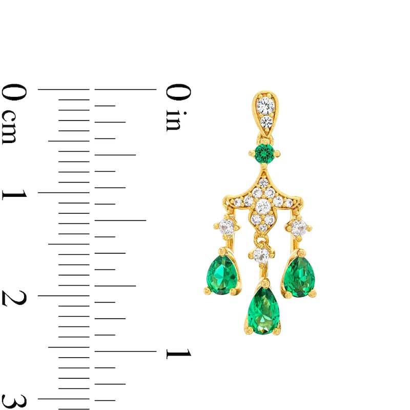 Pear-Shaped Lab-Created Emerald and White Lab-Created Sapphire Drop Earrings in Sterling Silver with 14K Gold Plate