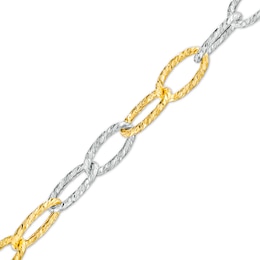 Oro Diamante 6.5mm Alternating Diamond-Cut Hollow Paperclip Link Chain Bracelet in 14K Two-Tone Gold – 7.5&quot;