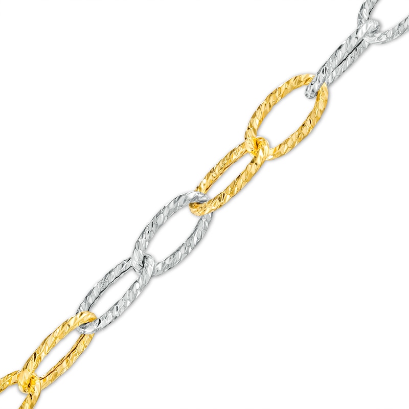 Oro Diamante™ 6.5mm Alternating Diamond-Cut Paper Clip Link Chain Bracelet in Hollow 14K Two-Tone Gold – 7.5"