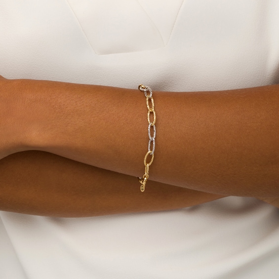 Oro Diamanteâ¢ 6.5mm Alternating Diamond-Cut Paper Clip Link Chain Bracelet in Hollow 14K Two-Tone Gold â 7.5"
