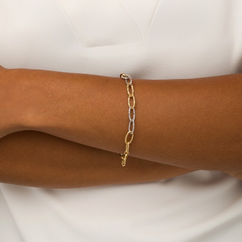 Main Image 2 of Oro Diamante™ 6.5mm Alternating Diamond-Cut Paper Clip Link Chain Bracelet in Hollow 14K Two-Tone Gold – 7.5"