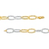 Thumbnail Image 2 of Oro Diamante™ 6.5mm Alternating Diamond-Cut Paper Clip Link Chain Bracelet in Hollow 14K Two-Tone Gold – 7.5"