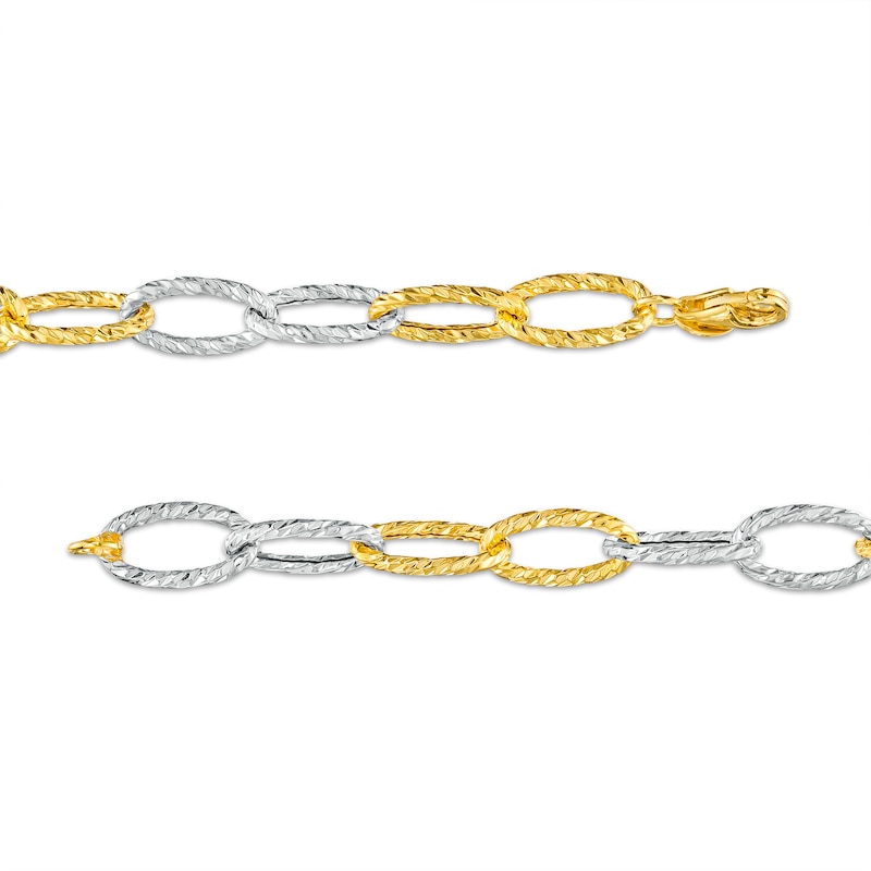 Oro Diamante™ 6.5mm Alternating Diamond-Cut Paper Clip Link Chain Bracelet in Hollow 14K Two-Tone Gold – 7.5"