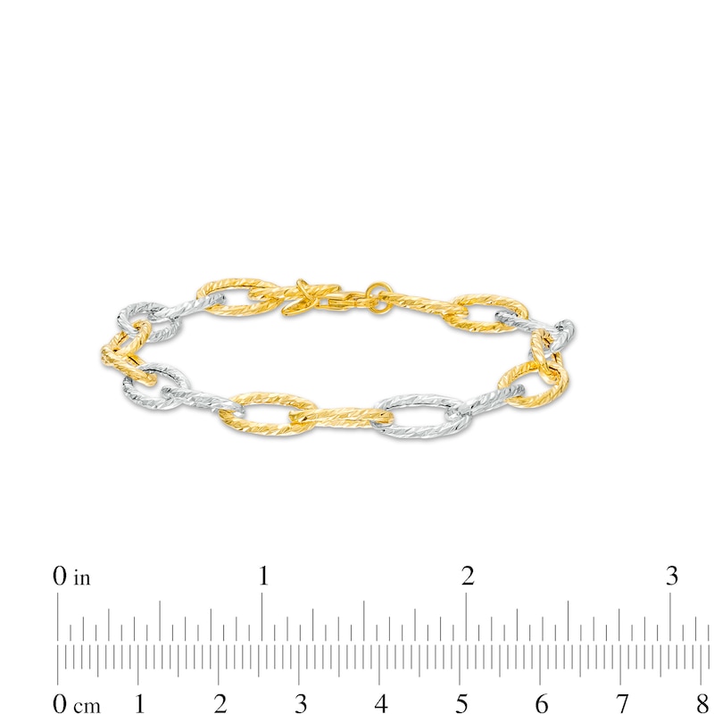 Oro Diamante™ 6.5mm Alternating Diamond-Cut Paper Clip Link Chain Bracelet in Hollow 14K Two-Tone Gold – 7.5"