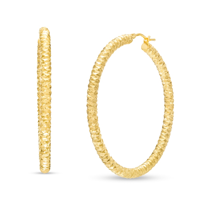Oro Diamante™ 40.0mm Diamond-Cut Tube Hoop Earrings in 14K Gold
