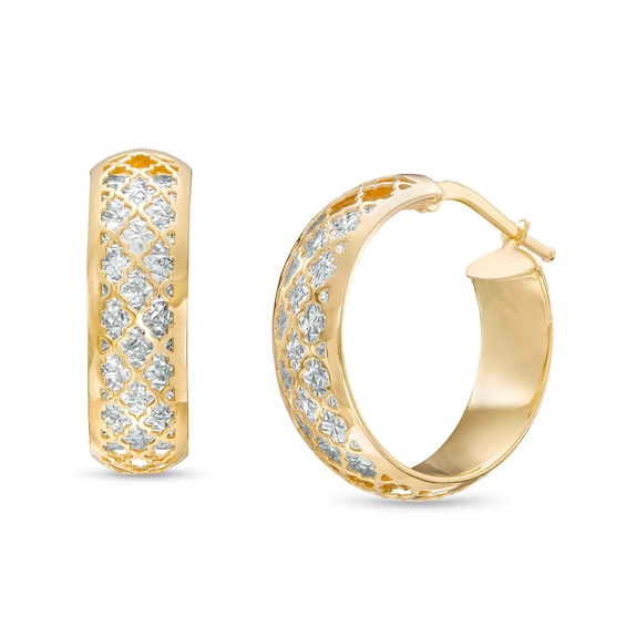 Oro Diamante™ 10.0mm Diamond-Cut Lattice Hoop Earrings in 14K Gold