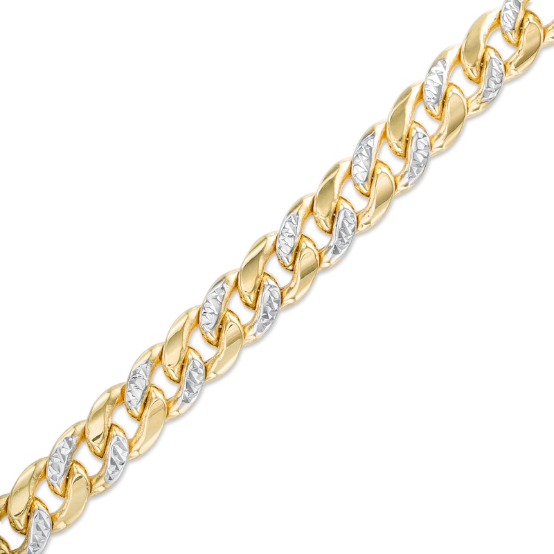 14K Gold Cuban Link Bracelet w/ Emerald Cut Diamond 3 Diamonds / 7.5 Inches