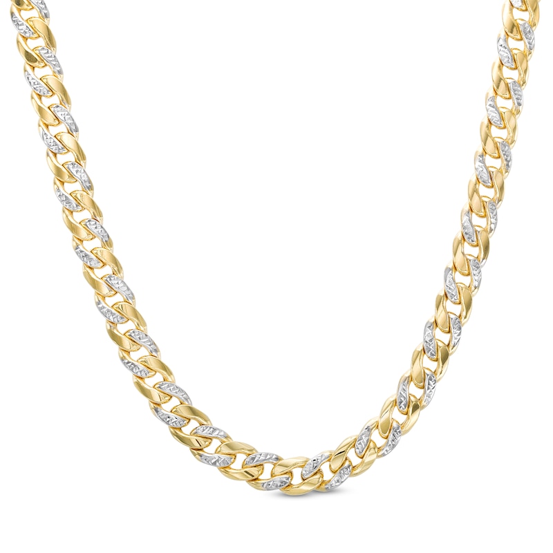 Oro Diamante™ Diamond-Cut 7.8mm Cuban Curb Chain Necklace in Hollow 14K Two-Tone Gold – 20"