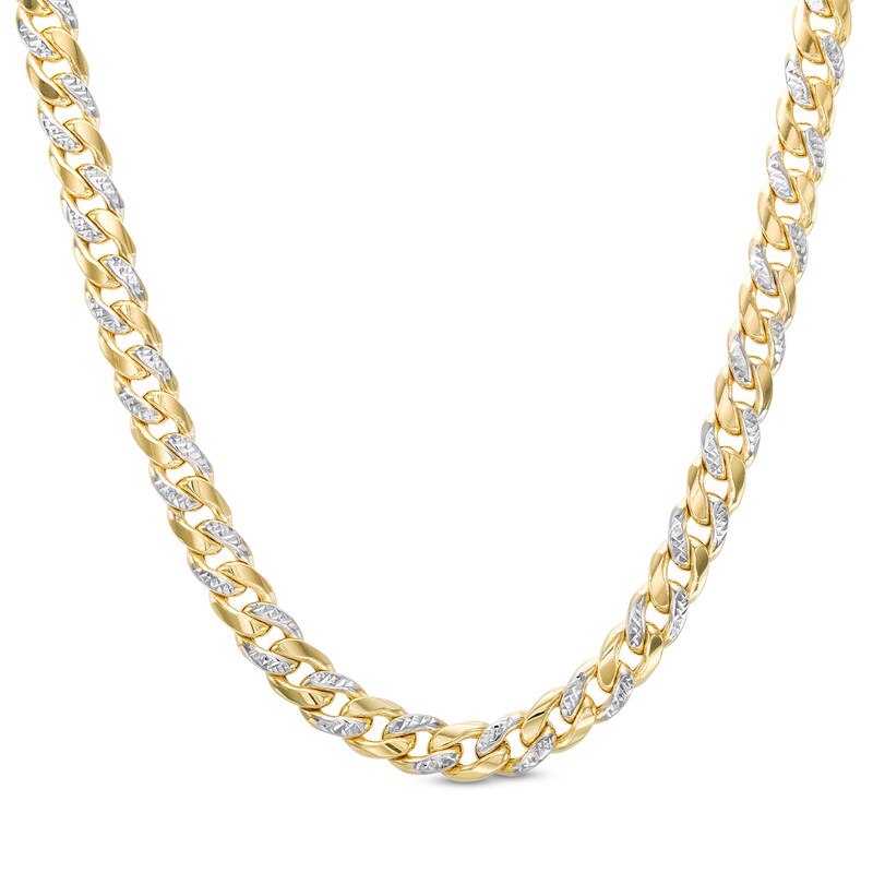 Main Image 1 of Oro Diamante™ Diamond-Cut 7.8mm Cuban Curb Chain Necklace in Hollow 14K Two-Tone Gold – 20"