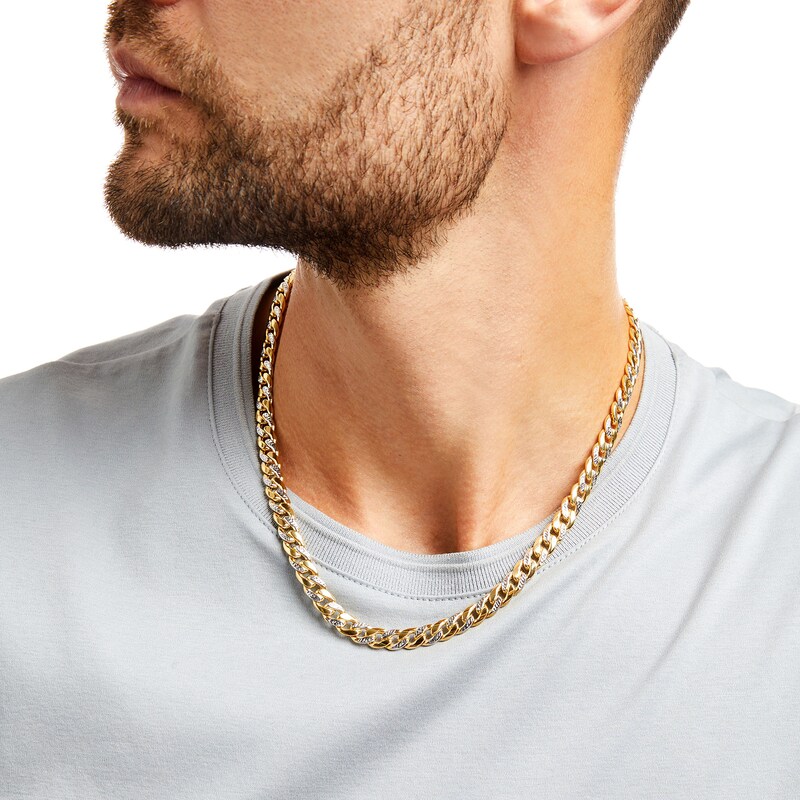 Main Image 3 of Oro Diamante™ Diamond-Cut 7.8mm Cuban Curb Chain Necklace in Hollow 14K Two-Tone Gold – 20"
