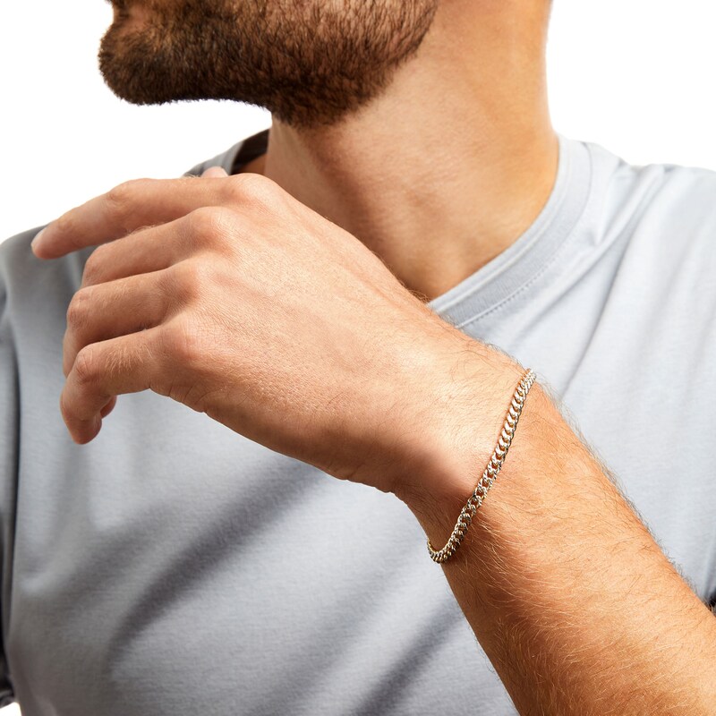 Main Image 3 of Oro Diamante™ Diamond-Cut 4.5mm Cuban Curb Chain Bracelet in Hollow 14K Two-Tone Gold – 7.5"