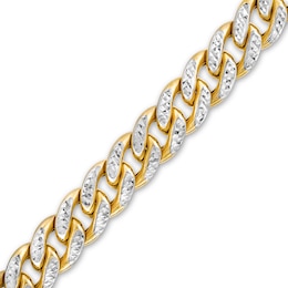 Oro Diamante Diamond-Cut 10.0mm Semi-Solid Cuban Curb Chain Bracelet in 14K Two-Tone Gold – 8.75&quot;