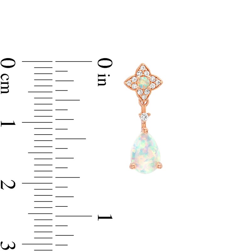 Main Image 3 of Pear-Shaped Lab-Created Opal and White Lab-Created Sapphire Drop Earrings in Sterling Silver with 14K Rose Gold Plate