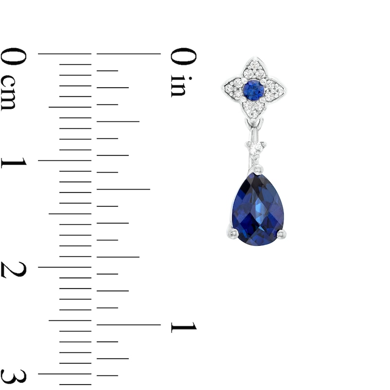 Pear-Shaped Blue and White Lab-Created Sapphire Flower Drop Earrings in Sterling Silver