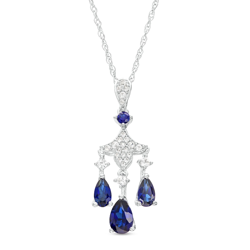 Pear-Shaped Blue and White Lab-Created Sapphire Chandelier Pendant in ...