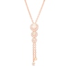 Thumbnail Image 1 of Lab-Created Opal and White Lab-Created Sapphire Frame Graduated Trio Pendant in Sterling Silver with 14K Rose Gold Plate