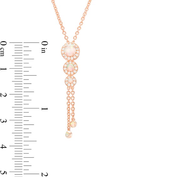 Lab-Created Opal and White Lab-Created Sapphire Frame Graduated Trio Pendant in Sterling Silver with 14K Rose Gold Plate