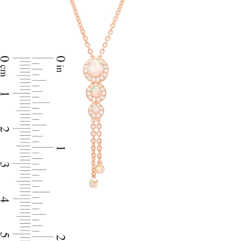 Main Image 3 of Lab-Created Opal and White Lab-Created Sapphire Frame Graduated Trio Pendant in Sterling Silver with 14K Rose Gold Plate