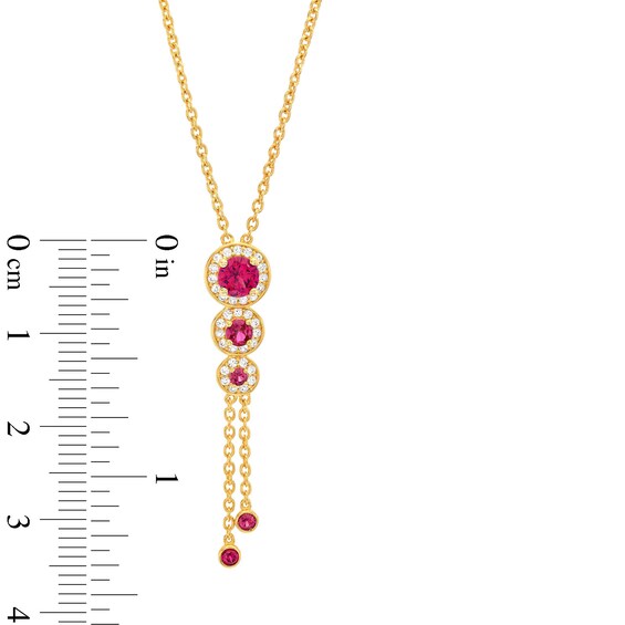 Lab-Created Ruby and White Lab-Created Sapphire Frame Graduated Trio Pendant in Sterling Silver with 14K Gold Plate