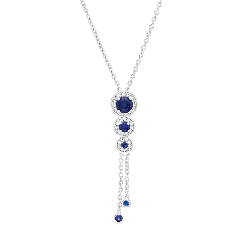 Main Image 1 of Blue and White Lab-Created Sapphire Frame Graduated Trio Pendant in Sterling Silver