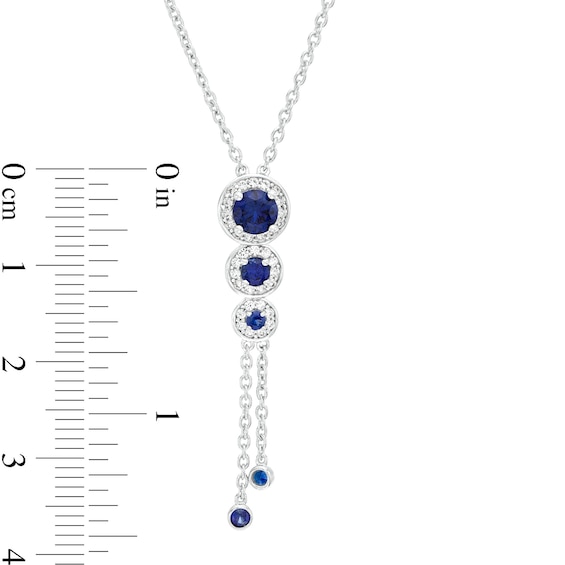 Blue and White Lab-Created Sapphire Frame Graduated Trio Pendant in Sterling Silver
