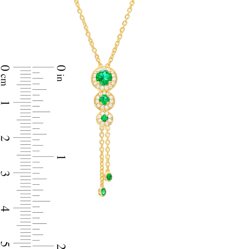 Main Image 3 of Lab-Created Emerald and White Lab-Created Sapphire Frame Graduated Trio Pendant in Sterling Silver with 14K Gold Plate