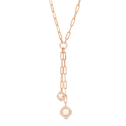 Lab-Created Opal and White Lab-Created Sapphire Double Chain Necklace in Sterling Silver with 14K Rose Gold Plate – 17"